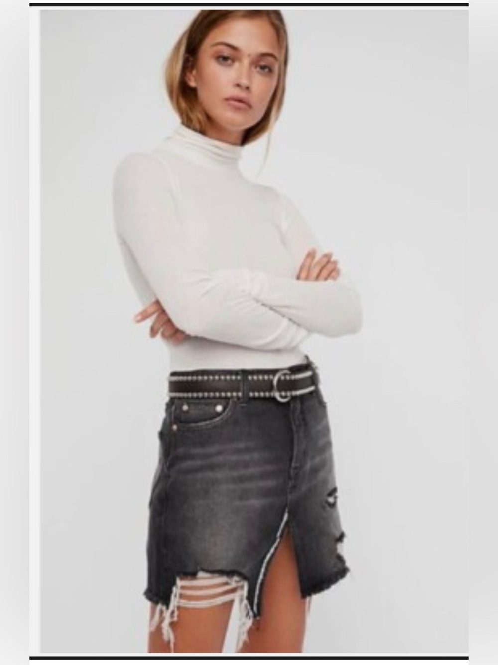 We The Free Women’s Black Distressed Jean Skirt